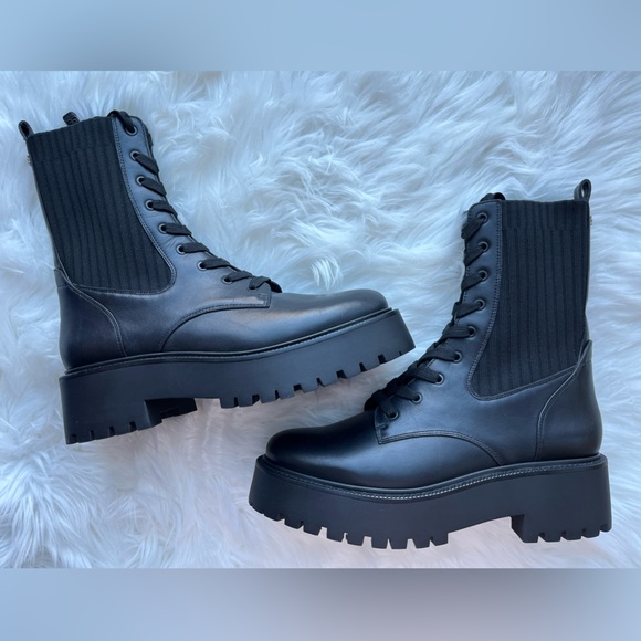 🆕 SAM EDELMAN Women's Evina Black Lace-Up Knit Combat Boots Size 9.5 - Picture 10 of 12